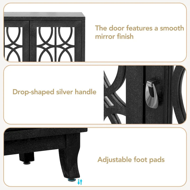 Retro Mirrored Sideboard Buffet Cabinet with 3 Glass Doors - 47.2W