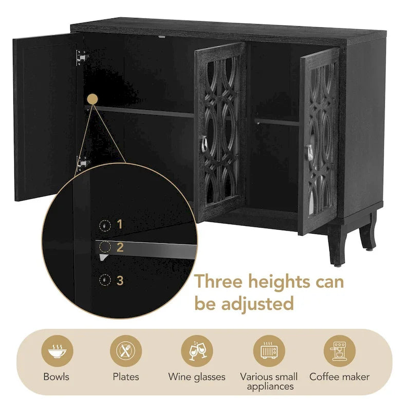 Retro Mirrored Sideboard Buffet Cabinet with 3 Glass Doors - 47.2W