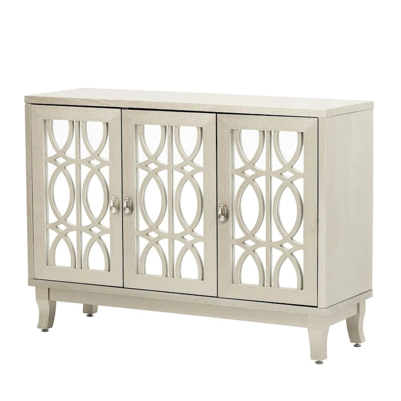 Retro Mirrored Sideboard Buffet Cabinet with 3 Glass Doors - 47.2W
