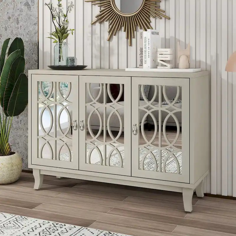 Retro Mirrored Sideboard Buffet Cabinet with 3 Glass Doors - 47.2W