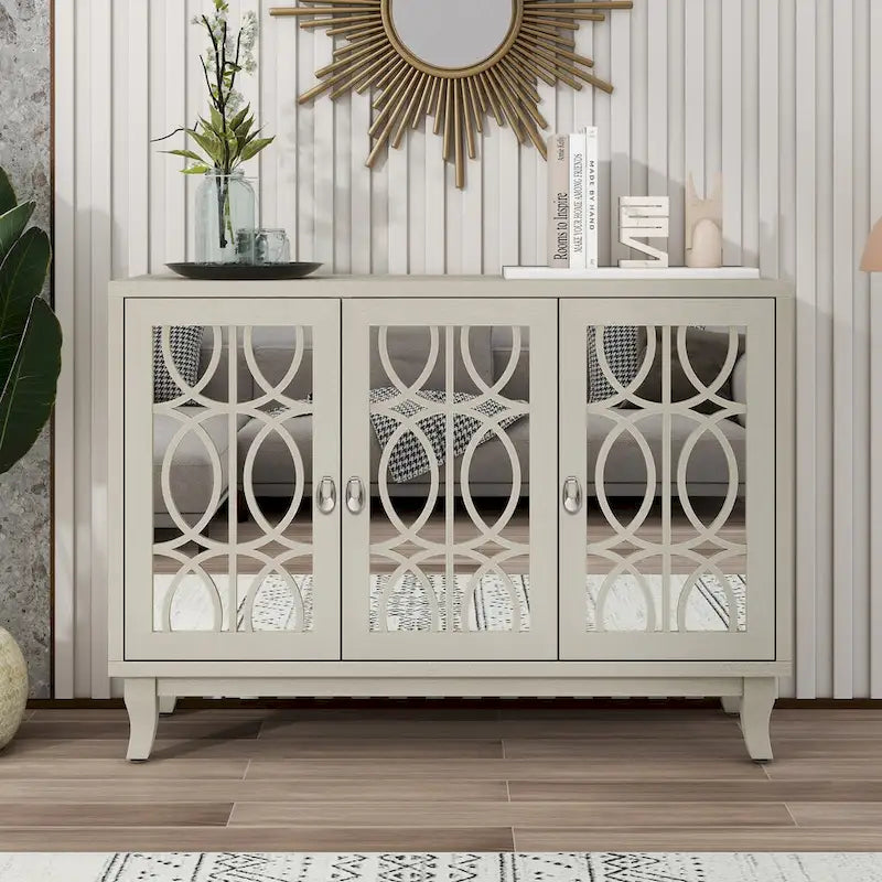 Retro Mirrored Sideboard Buffet Cabinet with 3 Glass Doors - 47.2W