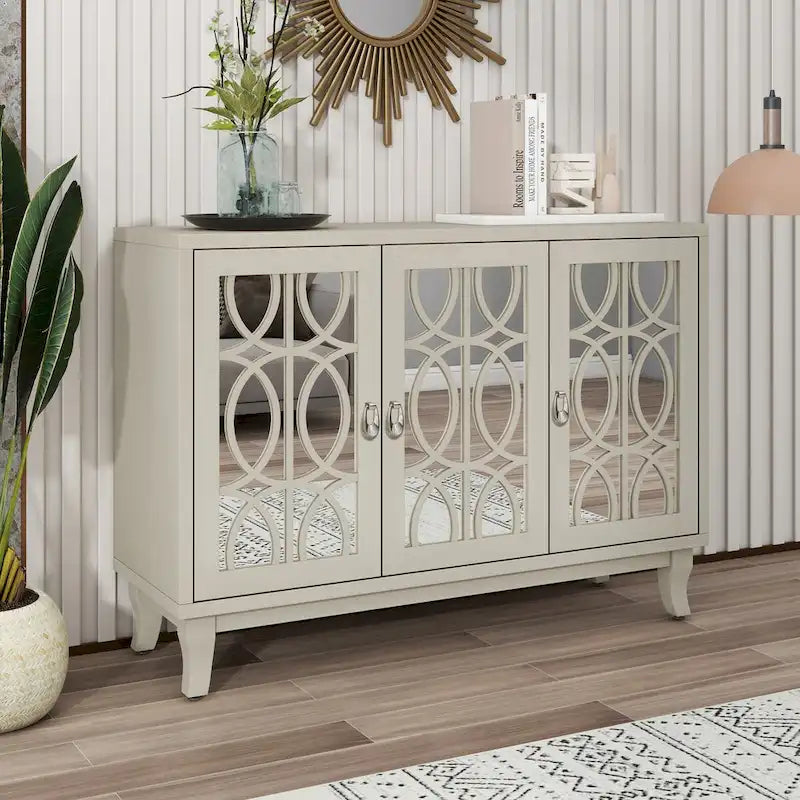 Retro Mirrored Sideboard Buffet Cabinet with 3 Glass Doors - 47.2W