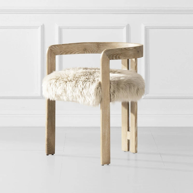 Sheepskin Upholstered Dining Chair with Ash Wood Frame