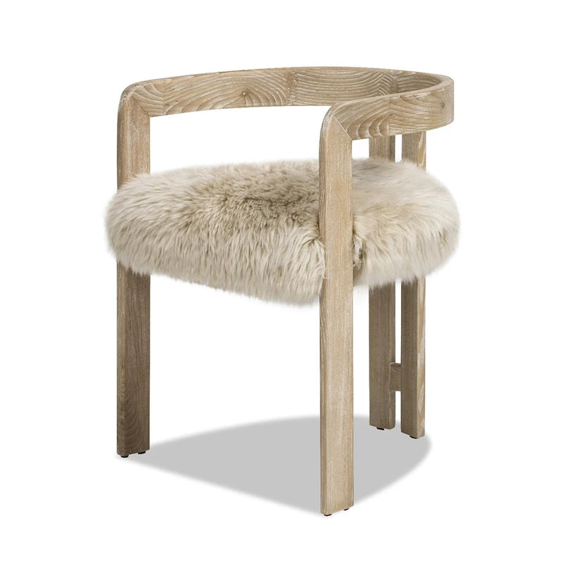 Sheepskin Upholstered Dining Chair with Ash Wood Frame