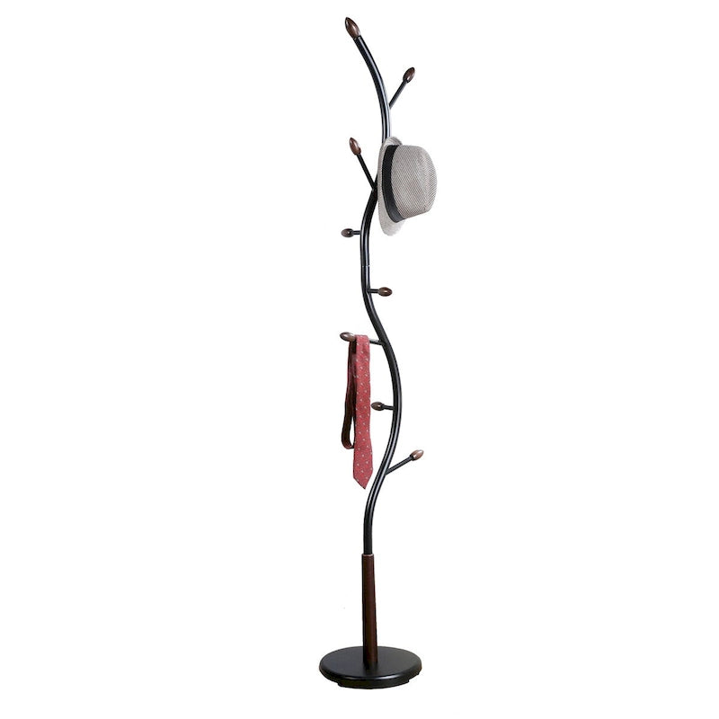 Metal 9-Hook Freestanding Coat Rack with Heavy Round Base - 74.8" Tall