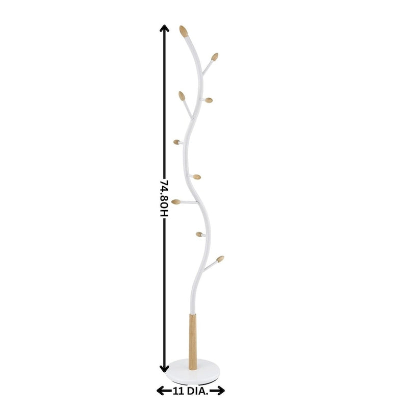 Metal 9-Hook Freestanding Coat Rack with Heavy Round Base - 74.8" Tall