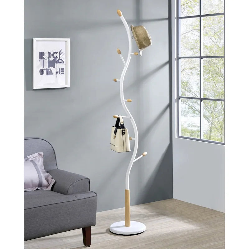 Metal 9-Hook Freestanding Coat Rack with Heavy Round Base - 74.8" Tall